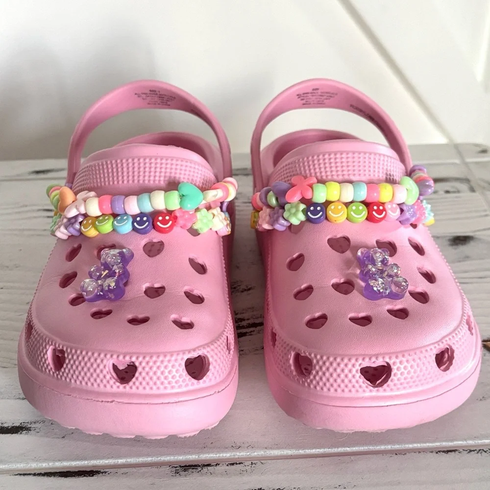 Friendship Charm Bracelet Waterproof Pastel Pink Slip On Clogs Waterproof Shoes
